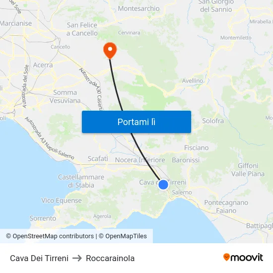 Cava Dei Tirreni to Roccarainola map