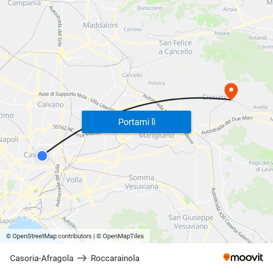 Casoria-Afragola to Roccarainola map