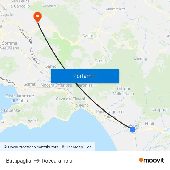 Battipaglia to Roccarainola map