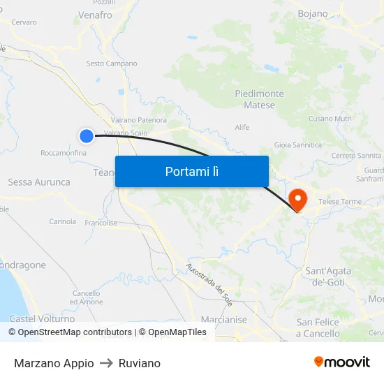Marzano Appio to Ruviano map