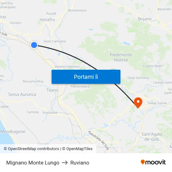 Mignano Monte Lungo to Ruviano map