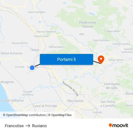 Francolise to Ruviano map