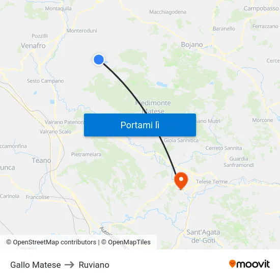 Gallo Matese to Ruviano map