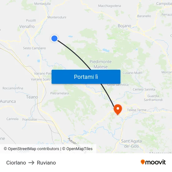 Ciorlano to Ruviano map