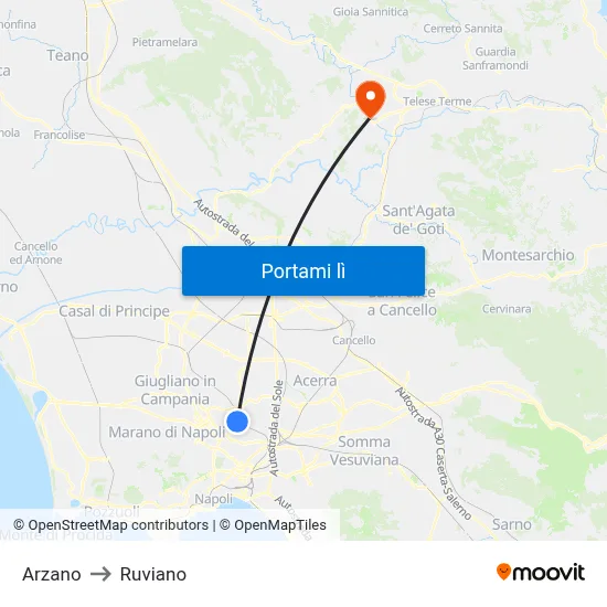Arzano to Ruviano map