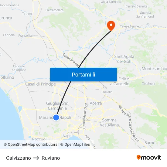 Calvizzano to Ruviano map