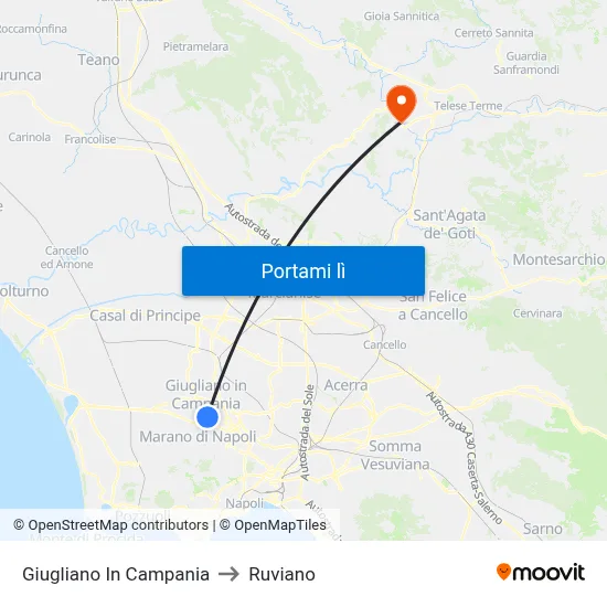 Giugliano In Campania to Ruviano map