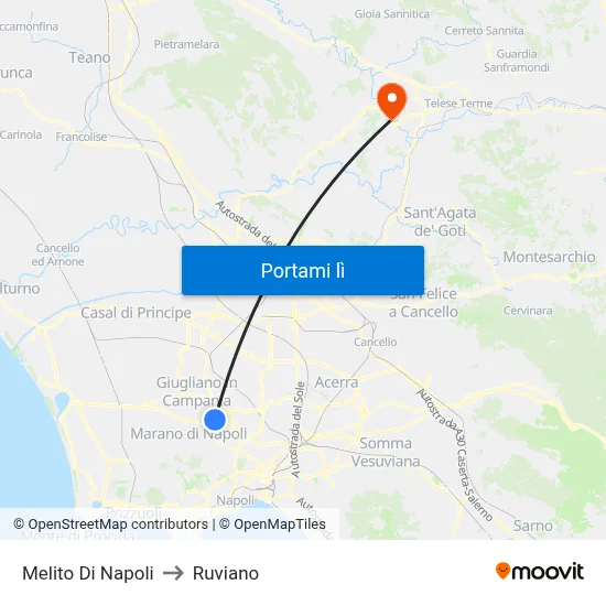 Melito Di Napoli to Ruviano map
