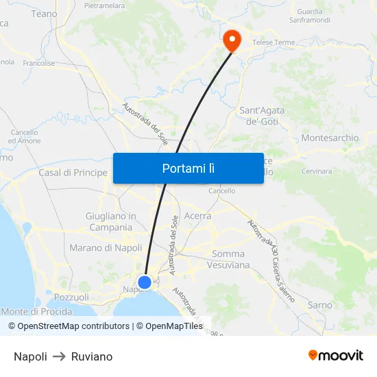Napoli to Ruviano map