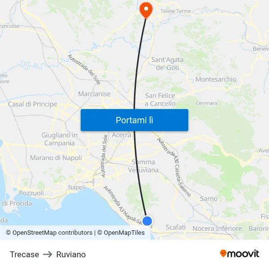 Trecase to Ruviano map