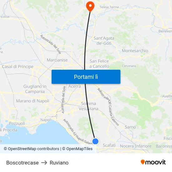 Boscotrecase to Ruviano map