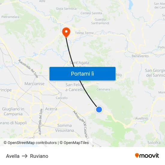 Avella to Ruviano map