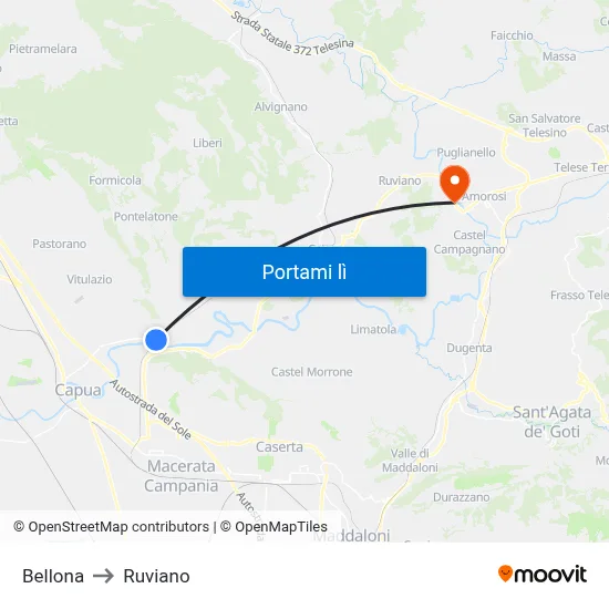 Bellona to Ruviano map