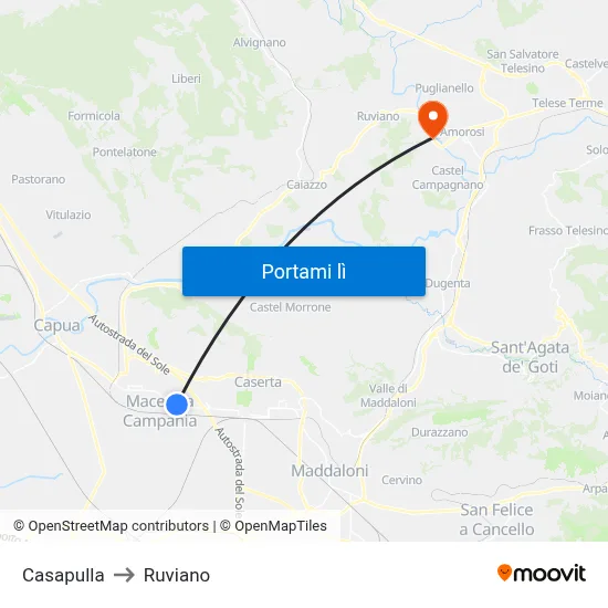 Casapulla to Ruviano map