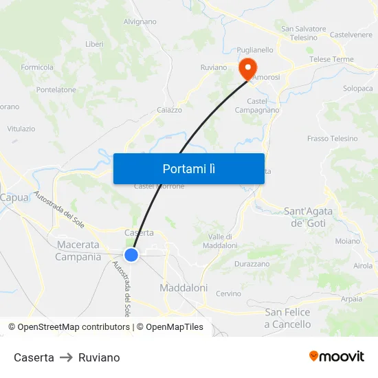 Caserta to Ruviano map
