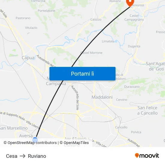 Cesa to Ruviano map