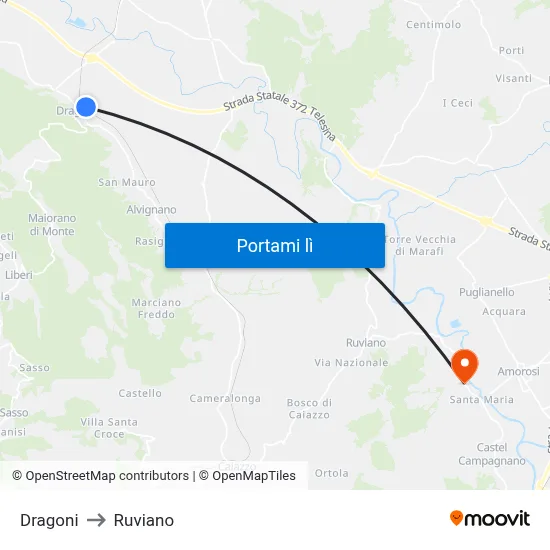 Dragoni to Ruviano map