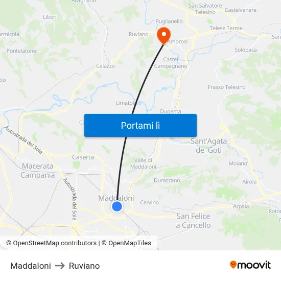 Maddaloni to Ruviano map