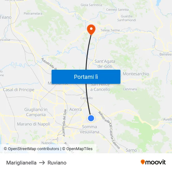 Mariglianella to Ruviano map