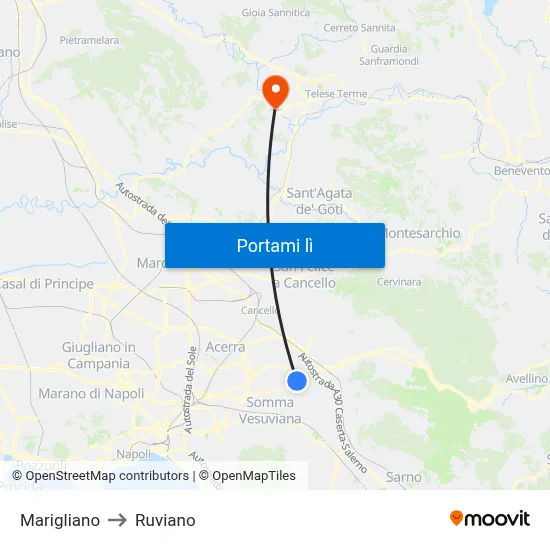 Marigliano to Ruviano map