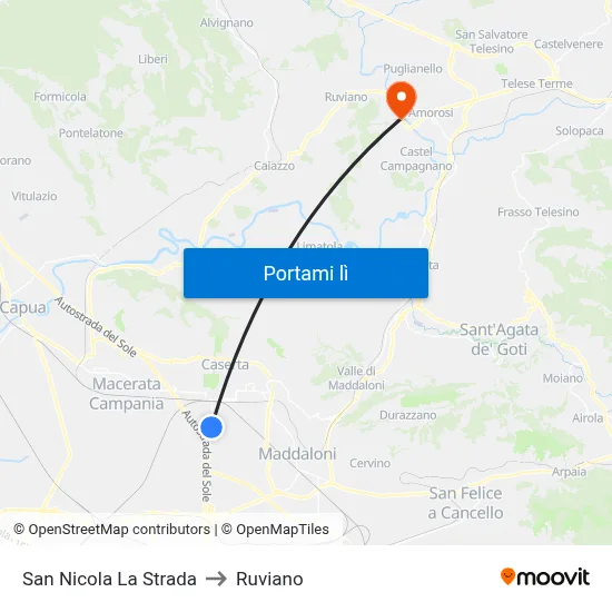 San Nicola La Strada to Ruviano map
