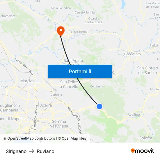 Sirignano to Ruviano map
