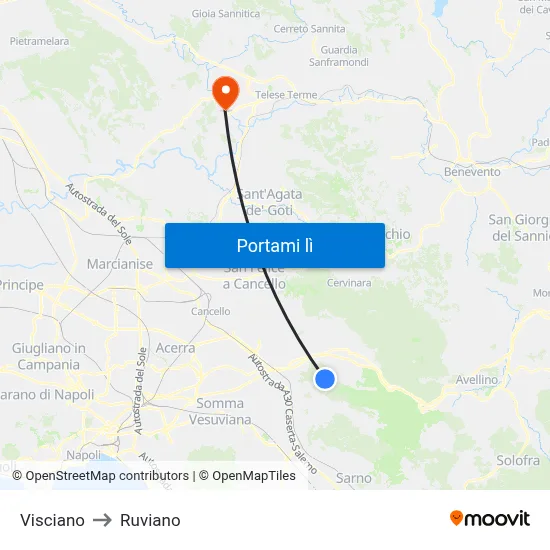 Visciano to Ruviano map