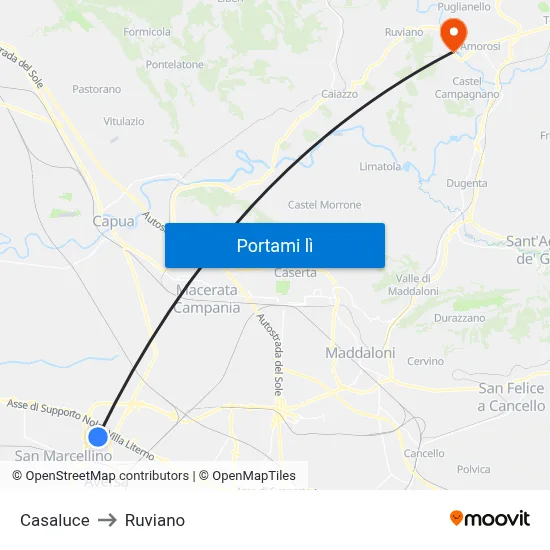 Casaluce to Ruviano map