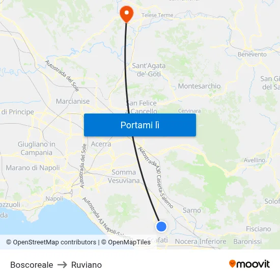 Boscoreale to Ruviano map