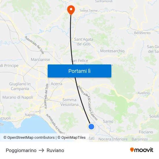 Poggiomarino to Ruviano map