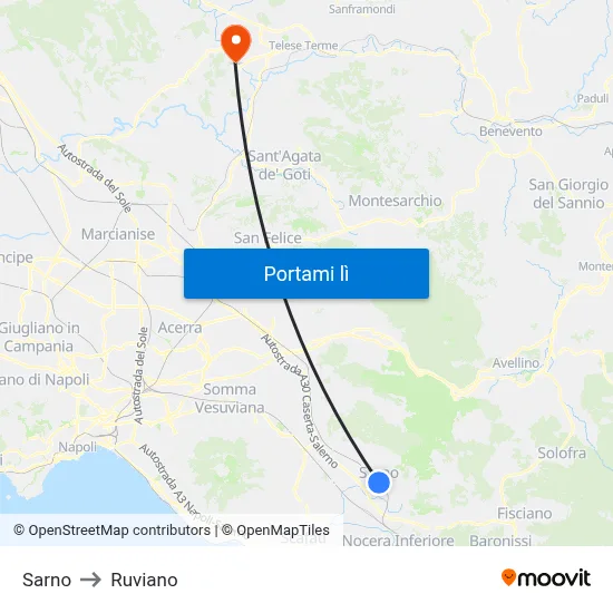 Sarno to Ruviano map