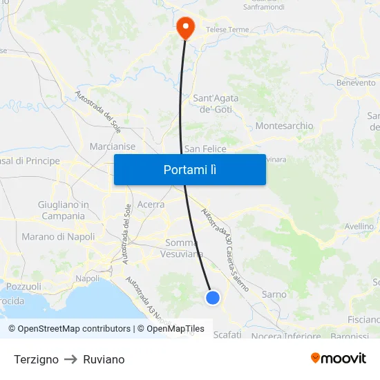 Terzigno to Ruviano map