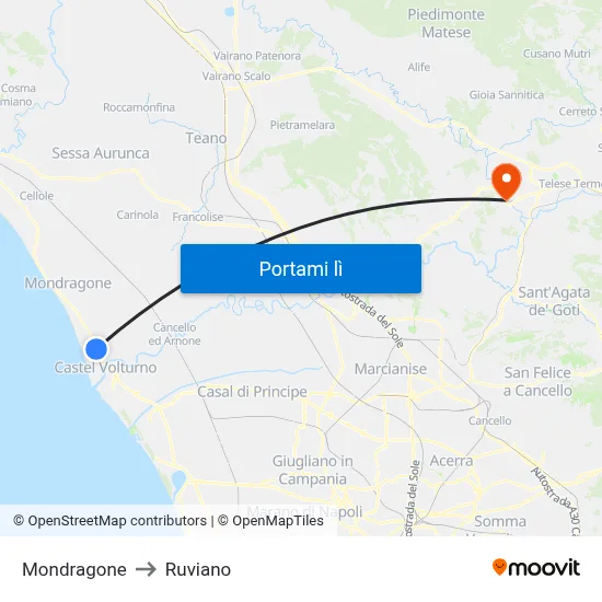 Mondragone to Ruviano map