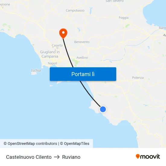 Castelnuovo Cilento to Ruviano map