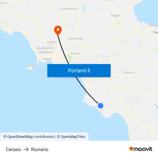 Ceraso to Ruviano map