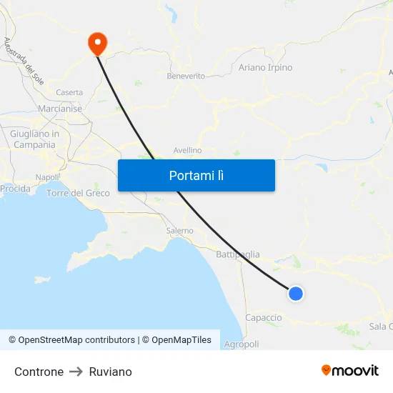 Controne to Ruviano map