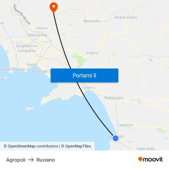 Agropoli to Ruviano map