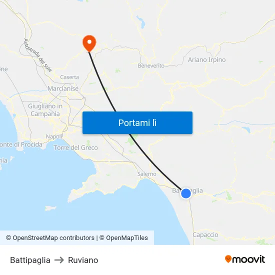 Battipaglia to Ruviano map