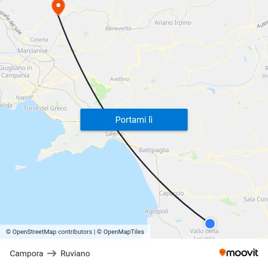 Campora to Ruviano map