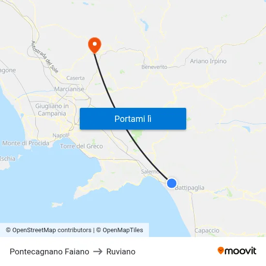 Pontecagnano Faiano to Ruviano map