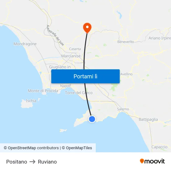 Positano to Ruviano map