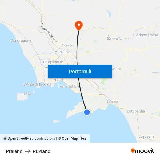 Praiano to Ruviano map