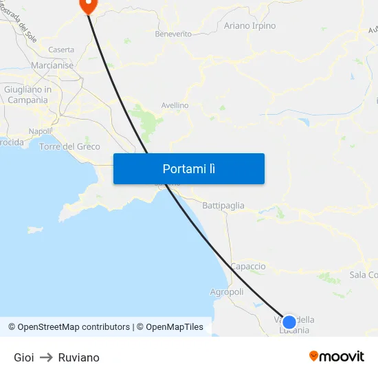 Gioi to Ruviano map