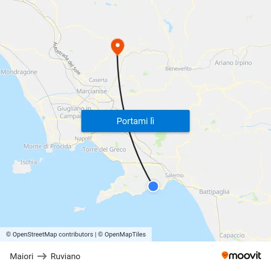 Maiori to Ruviano map