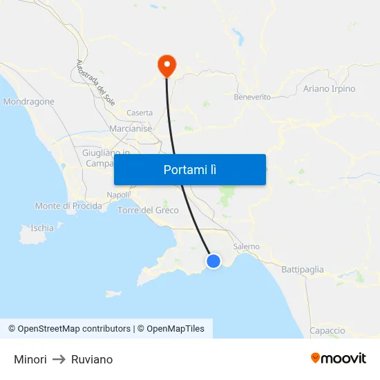 Minori to Ruviano map