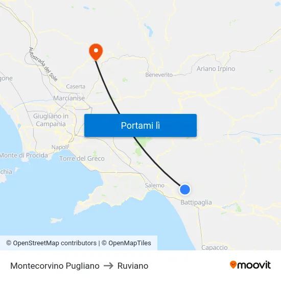 Montecorvino Pugliano to Ruviano map