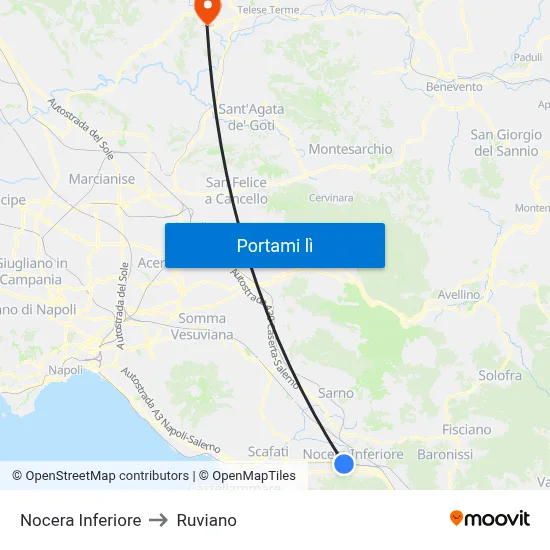 Nocera Inferiore to Ruviano map