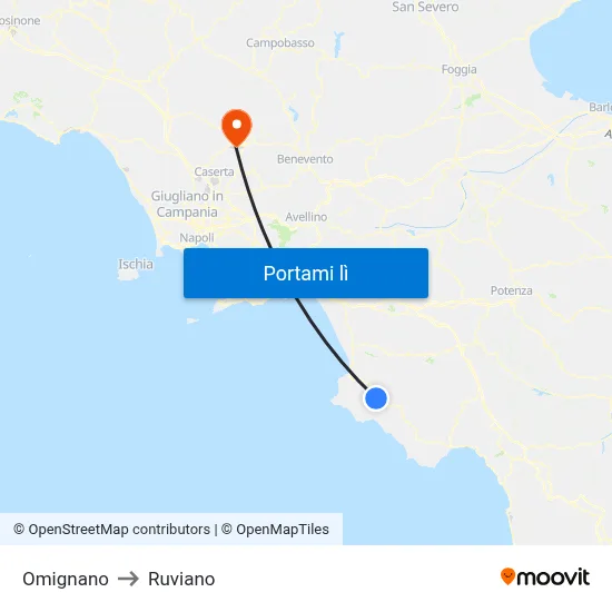 Omignano to Ruviano map