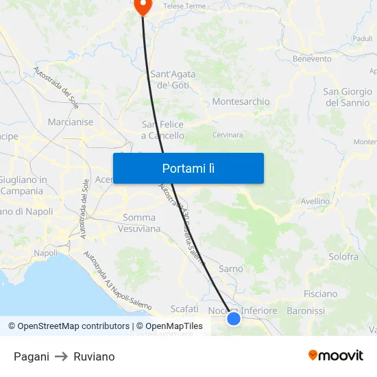 Pagani to Ruviano map