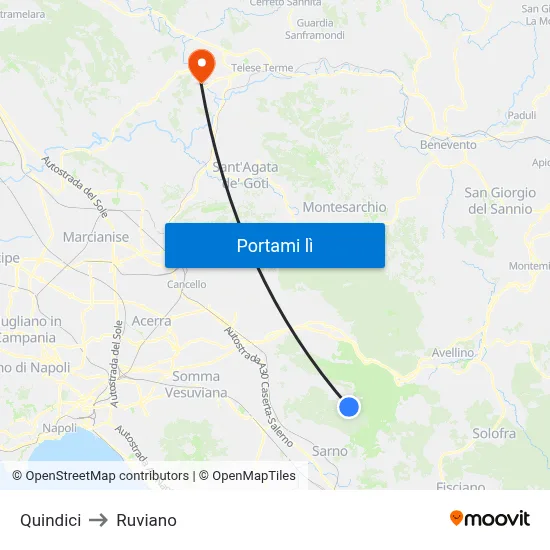 Quindici to Ruviano map